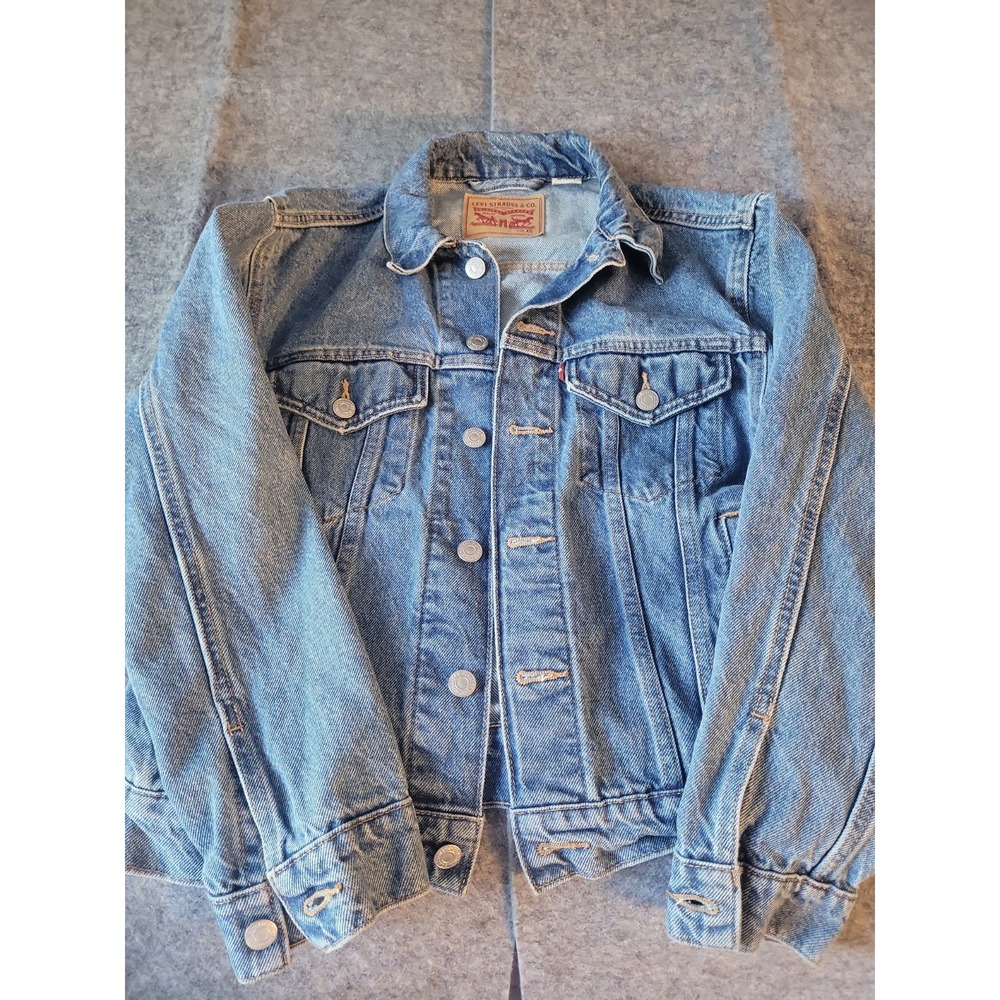 Levi's Red Tab Denim Trucker Jacket Womens XS Blue Jean Coat Excellent Condition